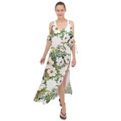 White Flowers Maxi Chiffon Cover Up Dress by goljakoff