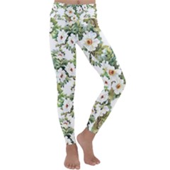 White Flowers Kids  Lightweight Velour Classic Yoga Leggings by goljakoff