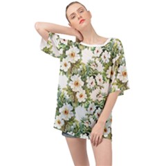 White Flowers Oversized Chiffon Top by goljakoff