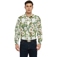 White Flowers Men s Long Sleeve Pocket Shirt  by goljakoff