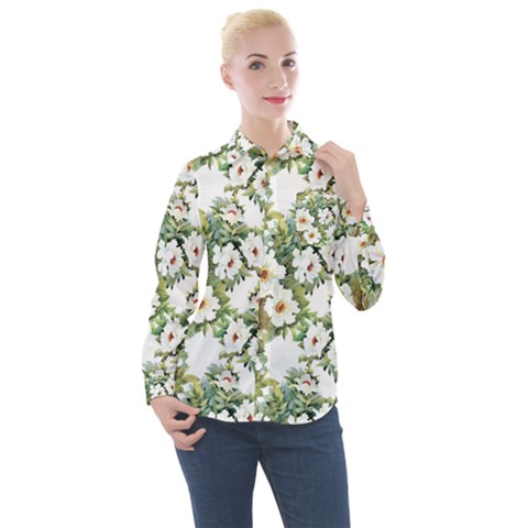 White Flowers Women s Long Sleeve Pocket Shirt by goljakoff