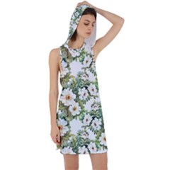 White Flowers Racer Back Hoodie Dress by goljakoff