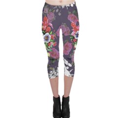 Purple Flowers Capri Leggings  by goljakoff