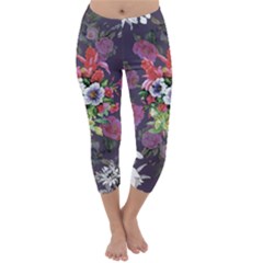 Purple Flowers Capri Winter Leggings  by goljakoff