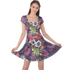 Purple Flowers Cap Sleeve Dress by goljakoff