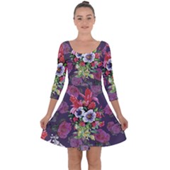 Purple Flowers Quarter Sleeve Skater Dress by goljakoff