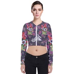 Purple Flowers Long Sleeve Zip Up Bomber Jacket by goljakoff