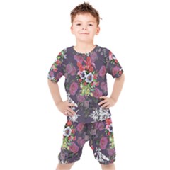 Purple Flowers Kids  Tee And Shorts Set by goljakoff