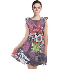 Purple Flowers Tie Up Tunic Dress by goljakoff