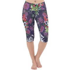 Purple Flowers Lightweight Velour Cropped Yoga Leggings by goljakoff