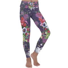 Purple Flowers Kids  Lightweight Velour Classic Yoga Leggings by goljakoff