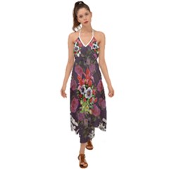 Purple Flowers Halter Tie Back Dress  by goljakoff