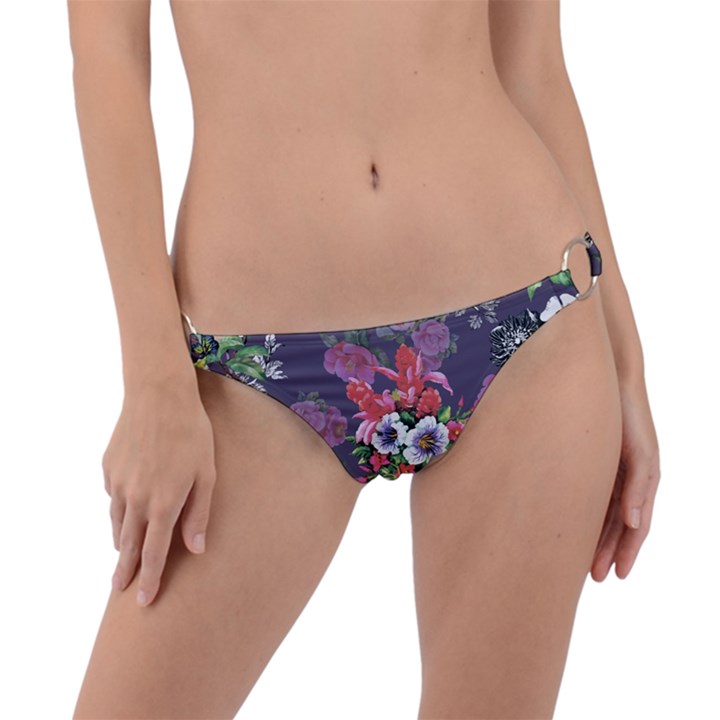 Purple flowers Ring Detail Bikini Bottom