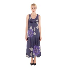 Purple Flowers Sleeveless Maxi Dress by goljakoff