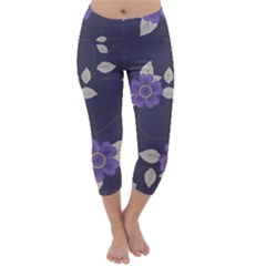 Purple Flowers Capri Winter Leggings  by goljakoff