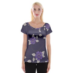 Purple Flowers Cap Sleeve Top by goljakoff