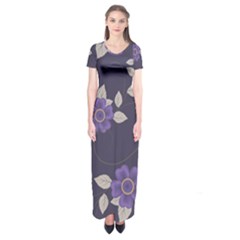 Purple Flowers Short Sleeve Maxi Dress