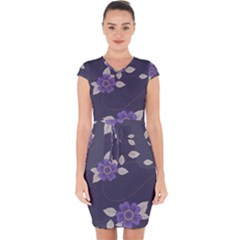 Purple Flowers Capsleeve Drawstring Dress  by goljakoff