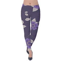 Purple Flowers Velvet Leggings by goljakoff