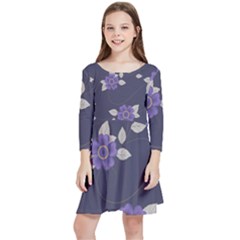 Purple Flowers Kids  Quarter Sleeve Skater Dress by goljakoff