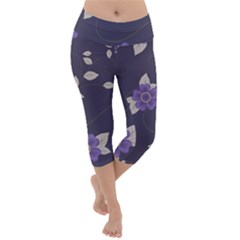 Purple Flowers Lightweight Velour Capri Yoga Leggings by goljakoff