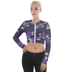 Purple Flowers Long Sleeve Cropped Velvet Jacket by goljakoff