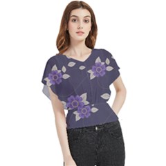 Purple Flowers Butterfly Chiffon Blouse