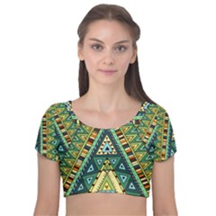 Native Mandala Velvet Short Sleeve Crop Top  by goljakoff