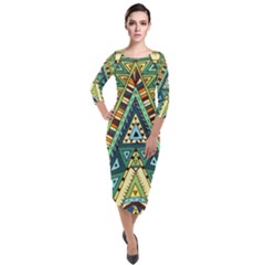 Native Mandala Quarter Sleeve Midi Velour Bodycon Dress by goljakoff