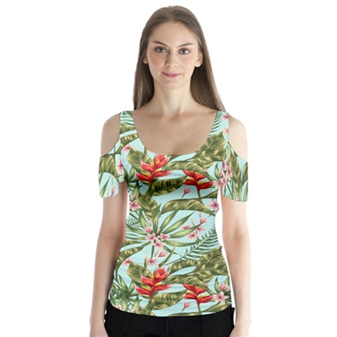 Spring Flora Butterfly Sleeve Cutout Tee  by goljakoff