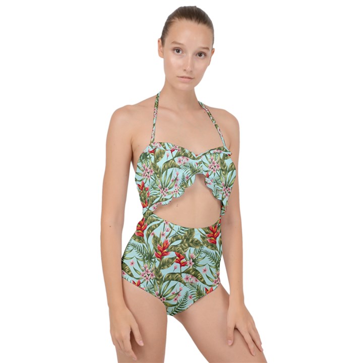 Spring flora Scallop Top Cut Out Swimsuit