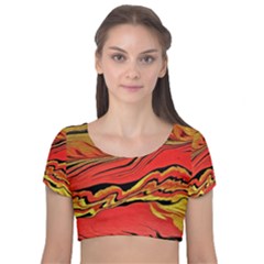 Warrior Spirit Velvet Short Sleeve Crop Top  by BrenZenCreations