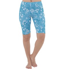 Blue White Flowers Cropped Leggings 