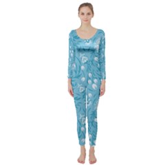 Blue White Flowers Long Sleeve Catsuit by Eskimos