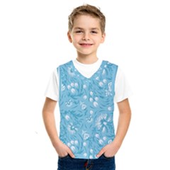 Blue White Flowers Kids  Basketball Tank Top by Eskimos