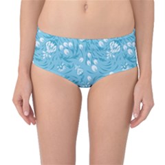 Blue White Flowers Mid-waist Bikini Bottoms by Eskimos