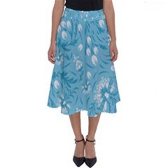 Blue White Flowers Perfect Length Midi Skirt by Eskimos