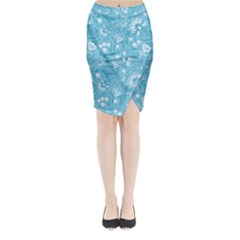 Blue White Flowers Midi Wrap Pencil Skirt by Eskimos