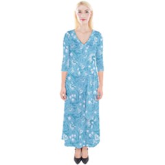 Blue White Flowers Quarter Sleeve Wrap Maxi Dress by Eskimos