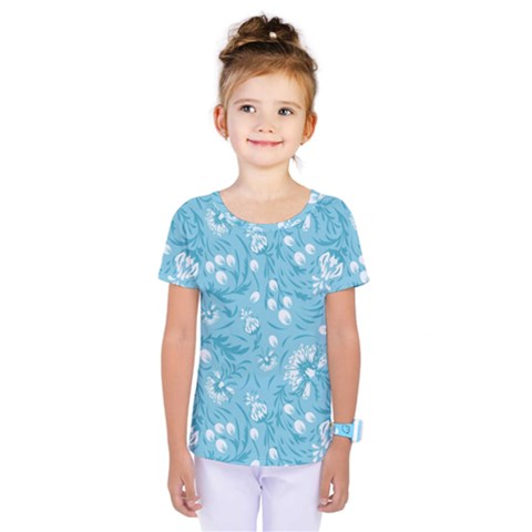 Blue White Flowers Kids  One Piece Tee by Eskimos