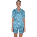 Blue white flowers Satin Short Sleeve Pajamas Set View1