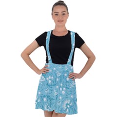 Blue White Flowers Velvet Suspender Skater Skirt by Eskimos