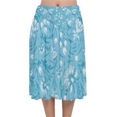 Blue White Flowers Velvet Flared Midi Skirt by Eskimos