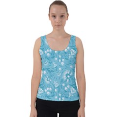 Blue White Flowers Velvet Tank Top by Eskimos