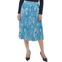 Blue White Flowers Classic Velour Midi Skirt  by Eskimos