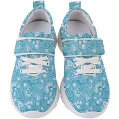 Blue White Flowers Kids  Velcro Strap Shoes by Eskimos