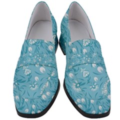 Blue White Flowers Women s Chunky Heel Loafers by Eskimos