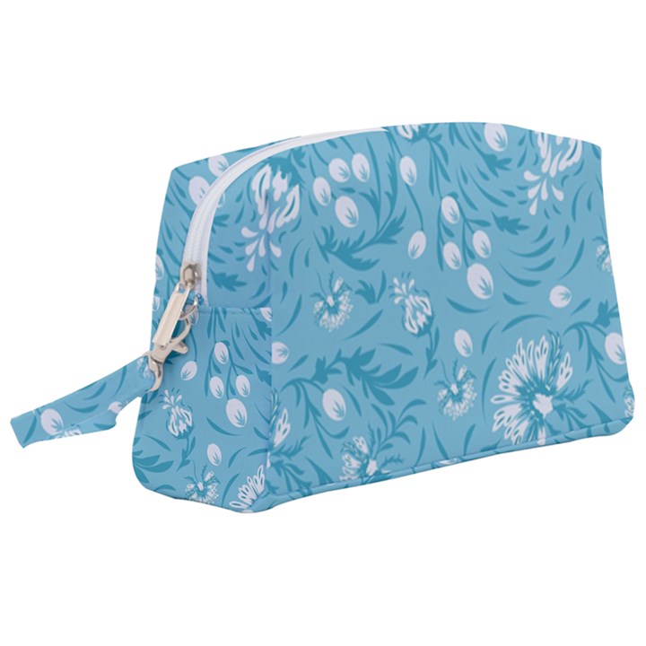 Blue white flowers Wristlet Pouch Bag (Large)