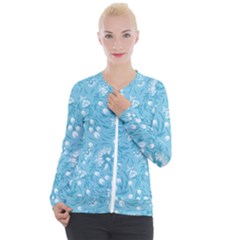 Blue White Flowers Casual Zip Up Jacket by Eskimos