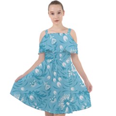 Blue White Flowers Cut Out Shoulders Chiffon Dress by Eskimos